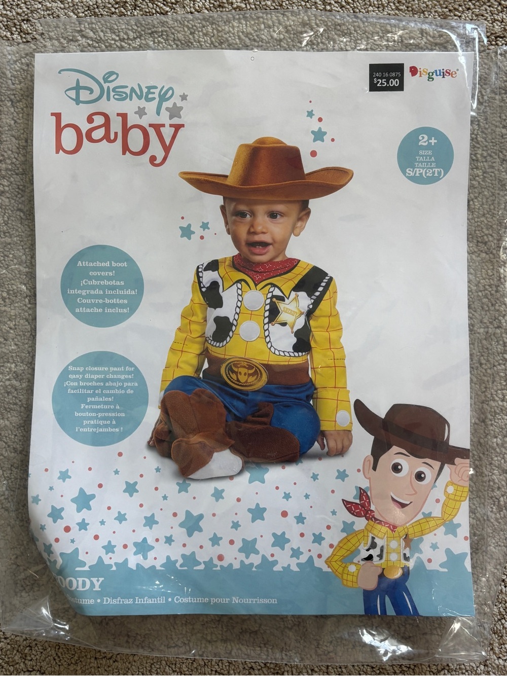 2T Disney Woody Toddler Cowboy Costume in Yellow, Blue & Brown - Picture 2 of 5